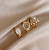 韩国简约精致法式复古圆圈镂空几何金色镶钻个性时尚高级设计感开口可调戒指