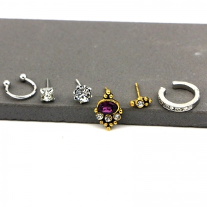 韩国简约欧美紫钻古银月亮轻奢小众气质高级设计感耳钉耳夹套装
