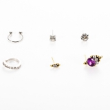 韩国简约欧美紫钻古银月亮轻奢小众气质高级设计感耳钉耳夹套装