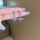 高级金属感不对称星星月亮银针耳环时尚甜酷风气质小众耳饰女