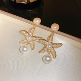S925银针高级感甜美珍珠海星耳环时尚法式轻奢小众气质网红耳饰女