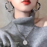 S925银针韩国斑马纹几何圆圈皮革耳圈耳钉冷淡风气质耳饰女