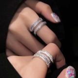 【真金电镀】韩国简约时尚欧美镶钻轻奢小众高级设计感双层开口戒指【环保】