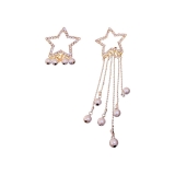 S925银针韩国简约不对称珍珠镶钻星星流苏时尚轻奢气质高级设计感耳钉耳饰