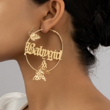 韩国欧美简约圆圈蝴蝶镂空字母夸张气质复古高级设计感耳钉耳饰