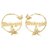 韩国欧美简约圆圈蝴蝶镂空字母夸张气质复古高级设计感耳钉耳饰