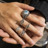 韩国简约欧美恶魔之眼蛇蝎镂空多元素轻奢小众复古男款戒指五件套