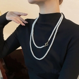韩国简约精致加长款OT扣珍珠气质冷淡轻奢小众高级设计感项链