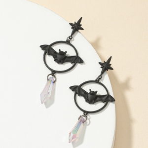 S925银针韩国简约精致复古夸张黑色蝙蝠万圣节轻奢小众气质高级设计感耳饰