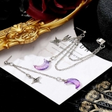 韩国新款时尚长流苏合金月亮星星耳环星月琉璃紫色耳钉耳饰耳夹系列女
