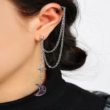 韩国新款时尚长流苏合金月亮星星耳环星月琉璃紫色耳钉耳饰耳夹系列女