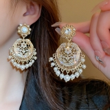 S925银针韩国复古宫廷风镶钻珍珠圆形耳环小众法式气质轻奢高级感耳饰