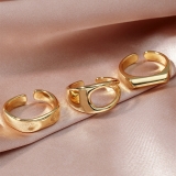 欧美跨境冷淡风时尚金色开口戒指套装女 小众设计简约指环三件套