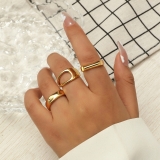 欧美跨境冷淡风时尚金色开口戒指套装女 小众设计简约指环三件套