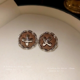 韩国美拉德银针圆形耳环时尚高级感耳钉小众百搭辣妹设计感耳饰批发女