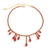 欧美红色锆石水滴项链choker颈带轻奢小众设计高级锁骨链