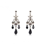 复古宫廷风黑色水晶耳环女小众设计流苏高级感长款耳坠