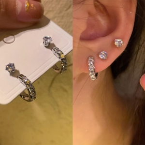 精致4件套锆石气质耳钉女简约百搭耳环小众设计感高级感通勤耳饰