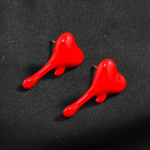 韩版时尚简约红色彩釉心形耳钉耳环跨境新款创意饰品厂家批发