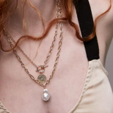 欧美夸张叠戴项链女异形珍珠简约金属百搭多层可缠绕气质吊坠