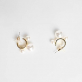 欧美复古精工设计感珍珠气质C型耳钉耳饰女