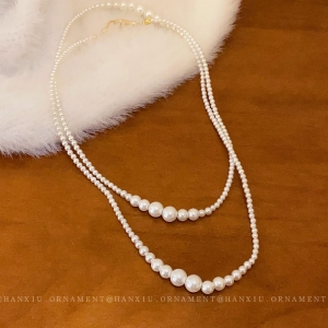 韩国珍珠双层项链法式复古长款串珠毛衣链简约时尚气质新款颈链颈饰女