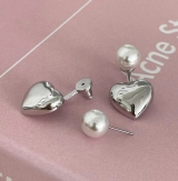 S925银针韩国爱心珍珠2024年新款高级感轻奢耳环女一款两戴
