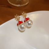 S925银针韩国雪花珍珠耳环圣诞高级感创意设计气质耳钉耳饰女