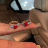 【真金电镀】韩国彩色滴釉爱心新年红色耳环女小众设计感高级小巧耳圈耳饰潮