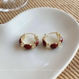 @特价韩国新款港风酒红色时尚方形小众精致轻奢百搭耳环女网红爆款耳扣耳饰