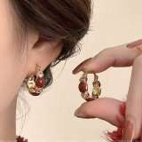 @特价韩国新款港风酒红色时尚方形小众精致轻奢百搭耳环女网红爆款耳扣耳饰