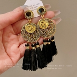 韩国镶钻人像流苏耳环新中古风百搭耳钉汉服高级感气质耳饰批发