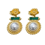 韩国镶钻花朵珍珠圆圈耳环复古几何耳坠宫廷设计感耳钉耳饰女