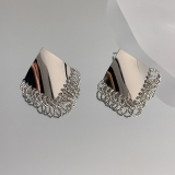 韩国银色菱形多圈耳钉设计感个性百搭耳环轻奢小众冷淡风耳坠