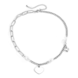 欧美跨境拼接项链锁骨链嘻哈设计网红珍珠不锈钢心形中性风项链