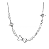 韩国冷淡风拼接四芒星珍珠项链女ins嘻哈辣妹颈链choker锁骨链配饰潮