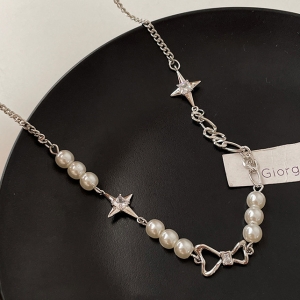 韩国冷淡风拼接四芒星珍珠项链女ins嘻哈辣妹颈链choker锁骨链配饰潮