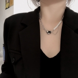 跨境欧美珍珠拼接爱心吊坠锁骨链冷淡风ins嘻哈轻奢个性小众 项链