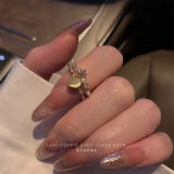 法式宫廷复古精致高级感温柔气质百搭爱心猫眼石戒指