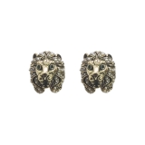 欧美925银针复古做旧镶钻珍珠狮子耳钉个性夸张气质高级感耳环女