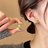 树脂几何圆形双面带耳钉清新小巧设计感耳环撞色气质耳饰