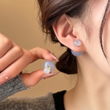 树脂几何圆形双面带耳钉清新小巧设计感耳环撞色气质耳饰