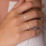 亚马逊新款饰品极简精致开口戒指时尚十字架女士镶钻两件套女士戒指