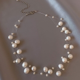 白色淡水珍珠简约颈链项链颈饰颈带多层隐形气质复古锁骨链女网红