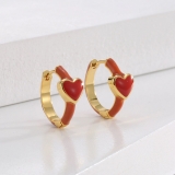 【真金电镀】韩国彩色滴釉爱心新年红色耳环女小众设计感高级小巧耳圈耳饰潮