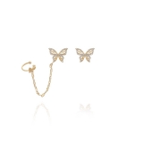 新款蝴蝶耳骨夹耳饰不对称超仙蝴蝶结锆石耳钉一体式耳环耳链