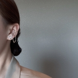 新款蝴蝶耳骨夹耳饰不对称超仙蝴蝶结锆石耳钉一体式耳环耳链