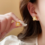 银针欧美个性花朵珍珠耳钉简约潮流耳环小众时尚百搭通勤耳饰批发