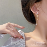 韩国螺旋镶钻2024新款潮气质长款网红耳饰耳线