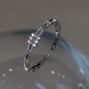 闪钻链条戒指女小众设计感微镶锆石食指开口可调节简约时尚批发